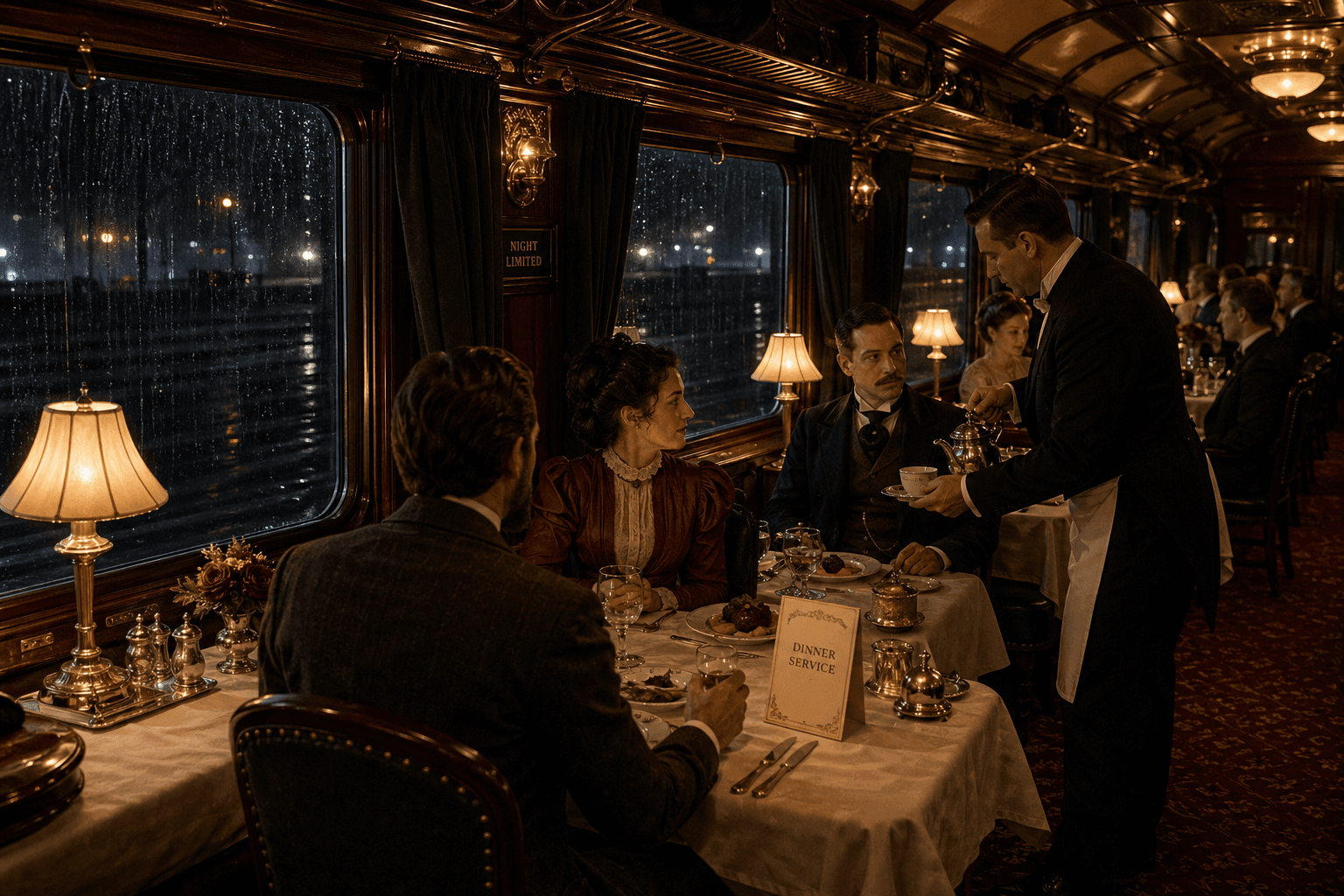 Generated cinematic train dining lifestyle scene for a hospitality campaign