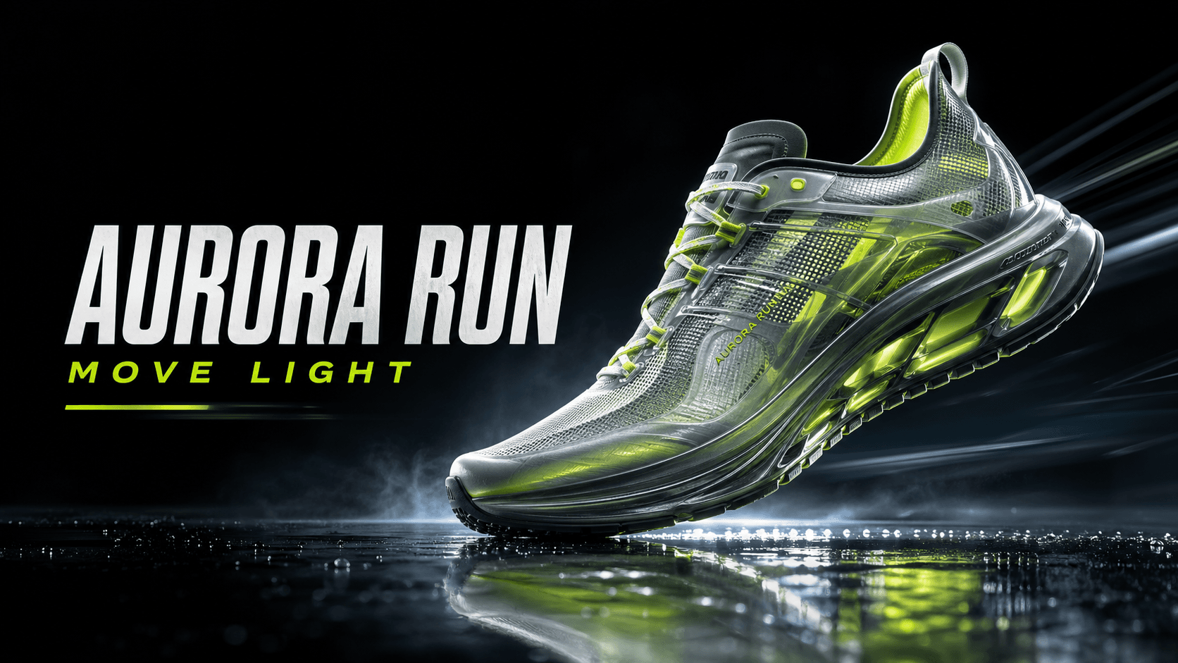Generated commercial poster for a translucent running shoe